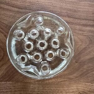 Vintage Large Clear‎ Thick Glass 3-Footed Floral Flower Frog 13 Holes 4.75" Wide